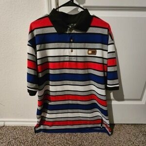 RED APE Men's XL Multi Stripe Short Sleeve Polo Shirt Red Blue Gray White Black